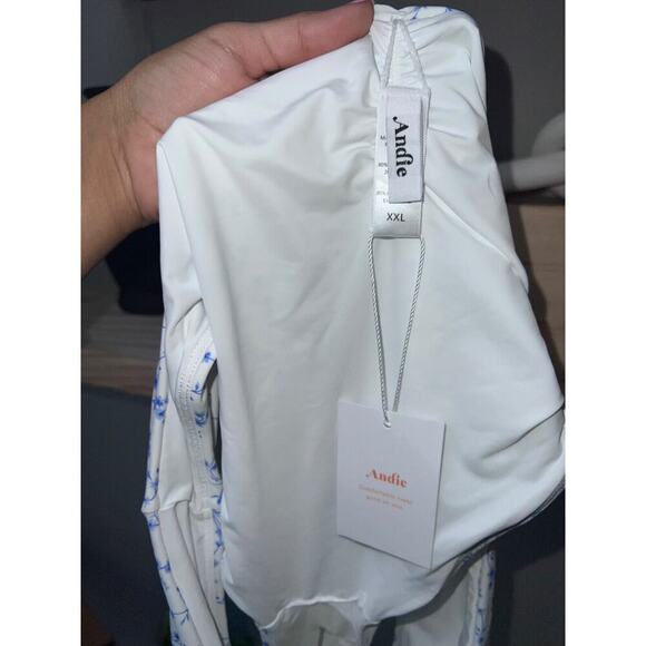 NWT Andie || The Symi Bikini Bottoms White w/ Blue Floral Pattern, Size XXL - Picture 3 of 7